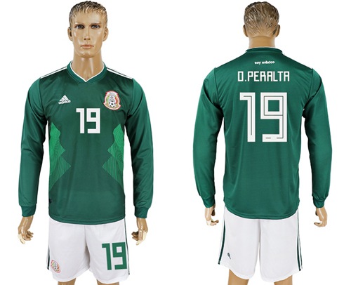 Mexico #19 O.Peralta Home Long Sleeves Soccer Country Jersey